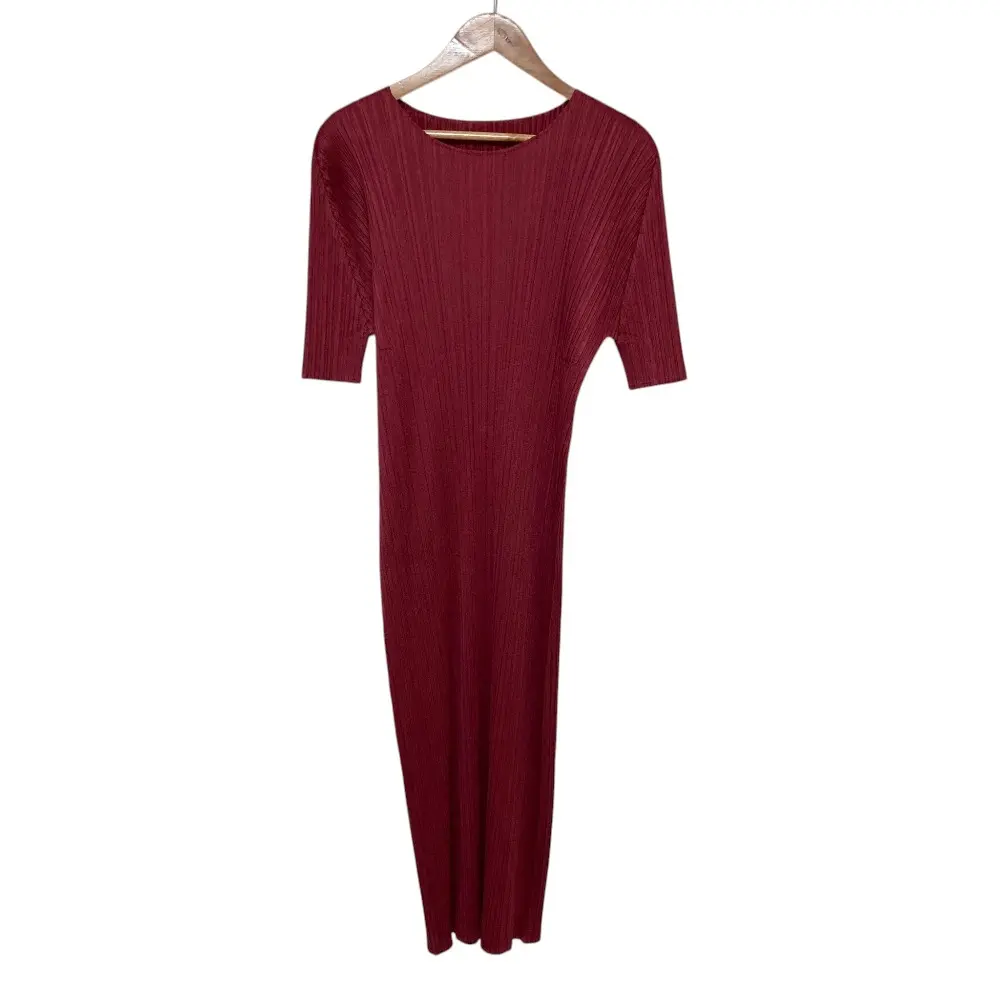 23SS PLEATS PLEASE ISSEY MIYAKE プリーツプリーズ イッセイミヤケ ハーフスリーブ ロングワンピース PP31JH146 サイズ2 レッド