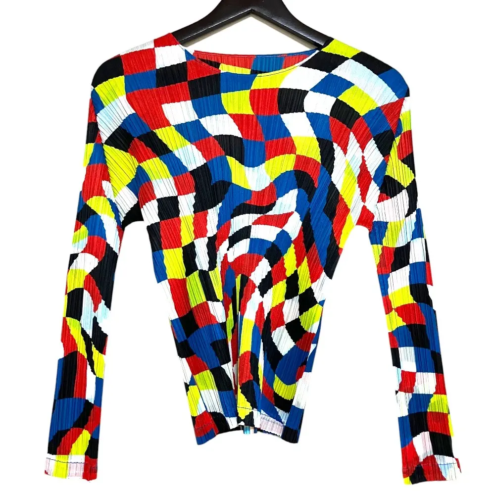 25AW PLEATS PLEASE プリーツプリーズ イッセイミヤケ DANCING SQUARE 長袖 クルーネック カットソー PP53JK701 3 マルチカラー