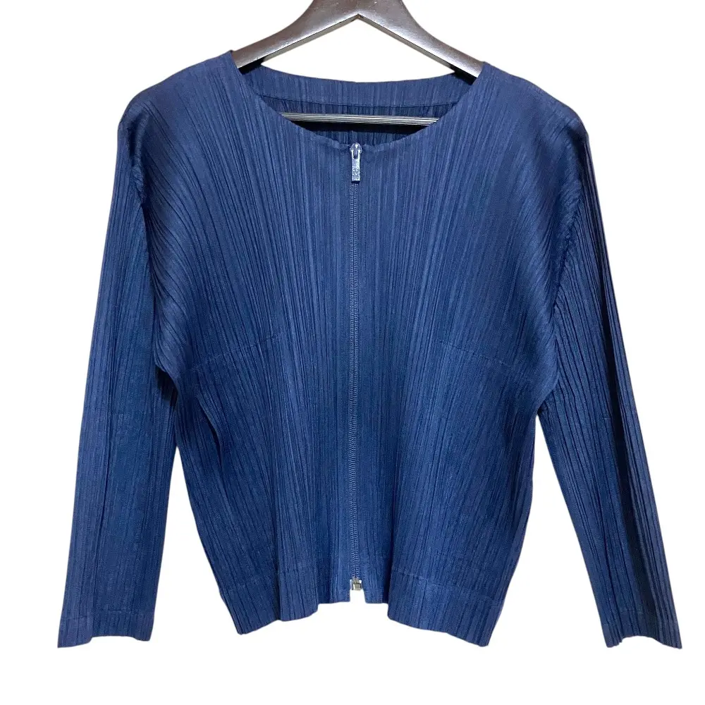 PLEATS PLEASE ISSEY MIYAKE プリーツプリーズ イッセイミヤケ ジップアップ カーディガン PP33-JC241 サイズ3 ネイビー