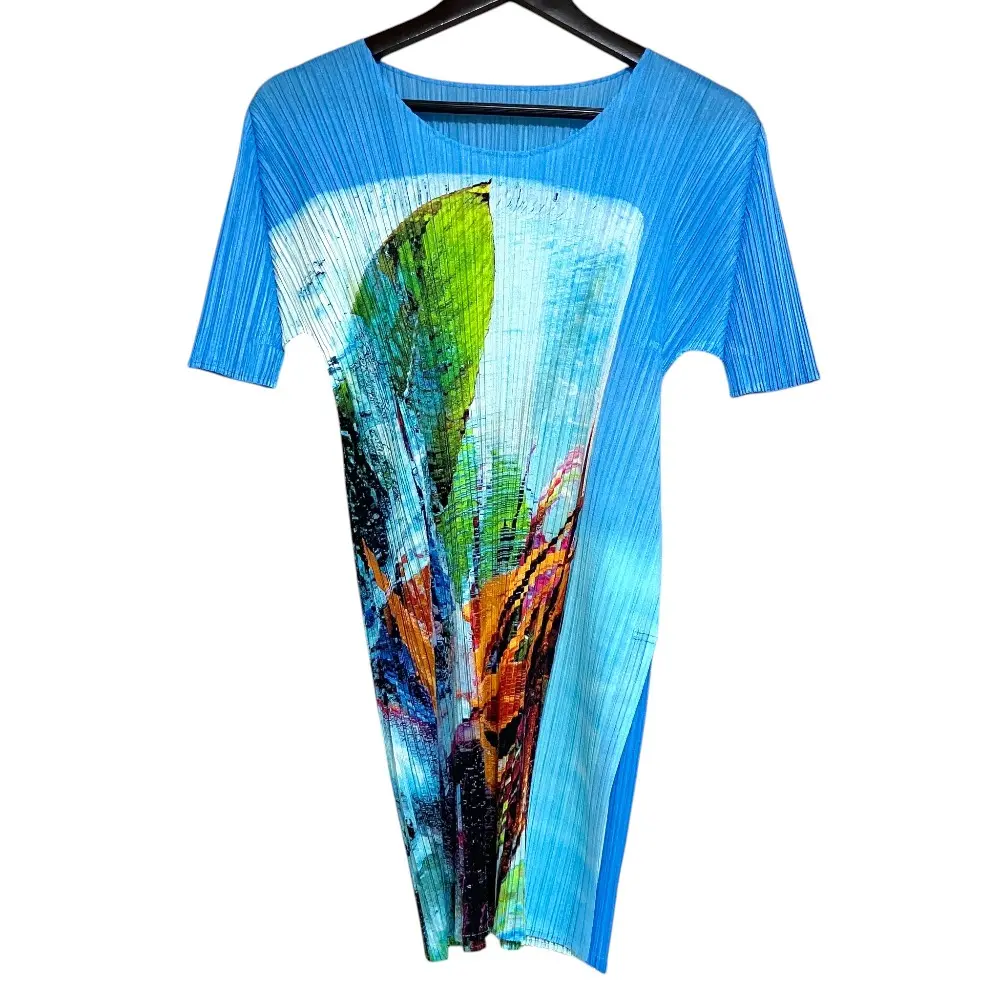 23AW PLEATS PLEASE プリーツプリーズ イッセイミヤケ トロピカルウィンター クルーネック ロングカットソー サイズ3 ブルー