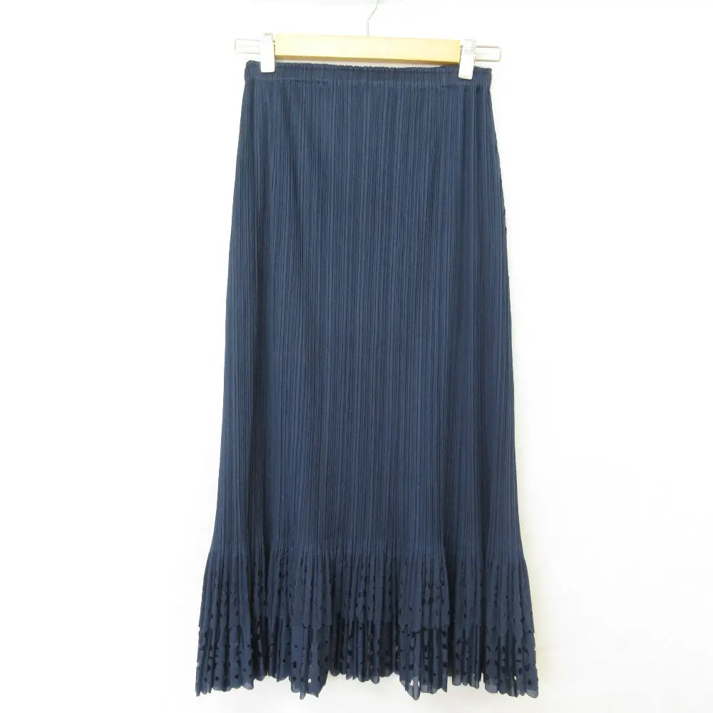 PLEATS PLEASE ISSEY MIYAKE プリーツプリーズ イッセイミヤケ 裾フリル カットアウト スカート PP31-JG805 サイズ1 ネイビー
