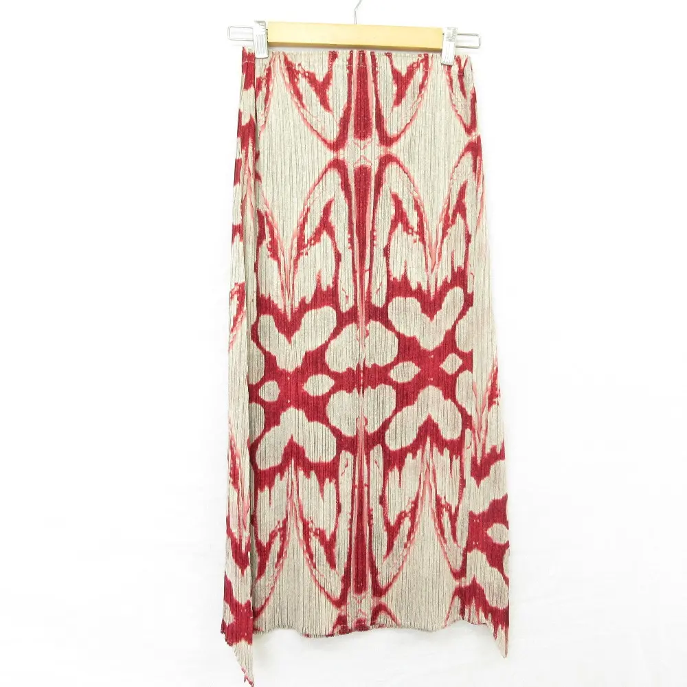 PLEATS PLEASE ISSEY MIYAKE プリーツプリーズ イッセイミヤケ グラフィックプリント ロングスカート PP33-JG655 サイズ2 レッド