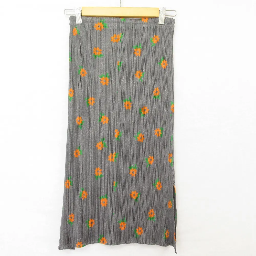 PLEATS PLEASE ISSEY MIYAKE  プリーツプリーズ イッセイミヤケ フラワープリント スカート PP22-JG754 サイズ4 グレー