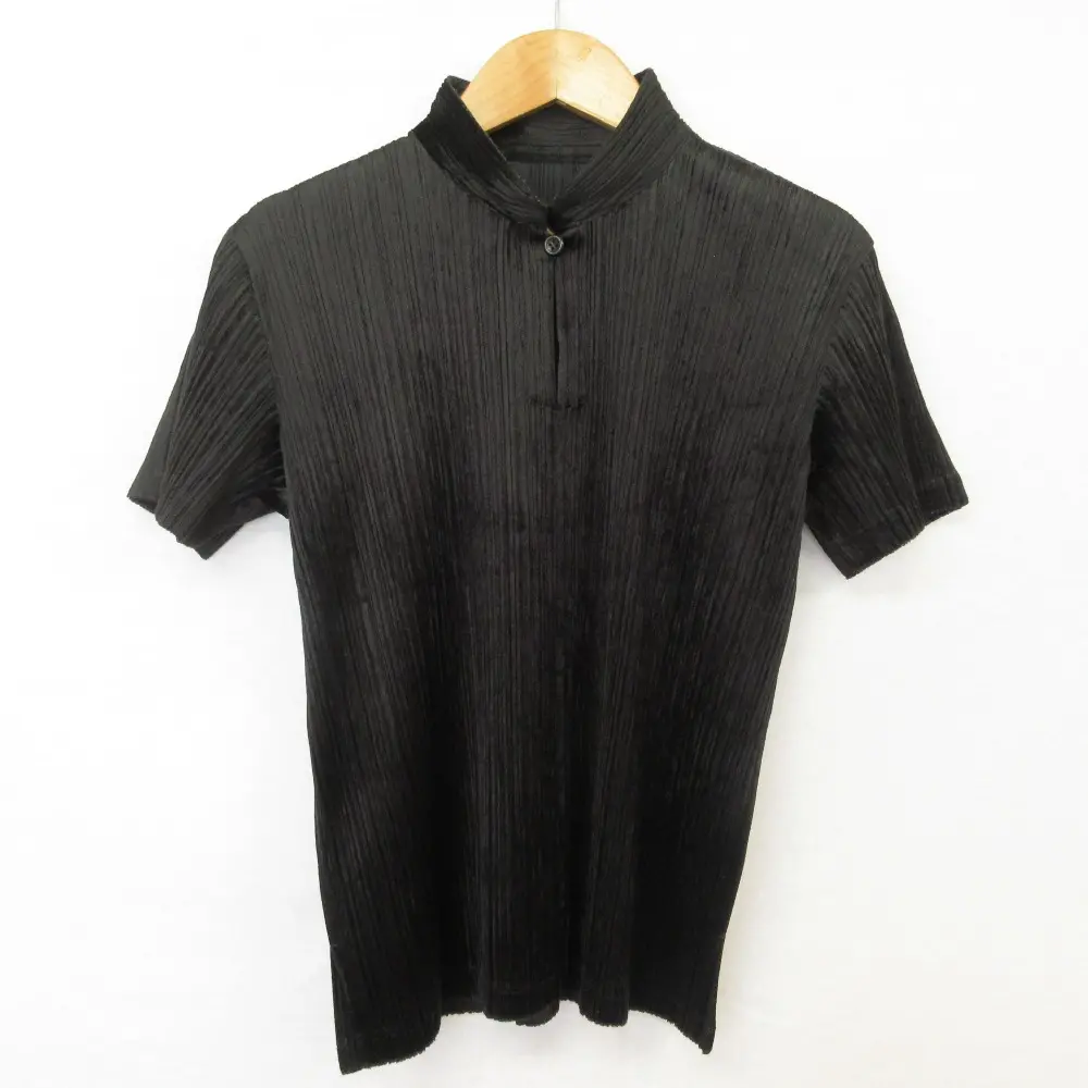 PLEATS PLEASE ISSEY MIYAKE プリーツプリーズ イッセイミヤケ ベロアプリーツ 半袖 シャツ PP53-JK802 サイズ3 ブラック