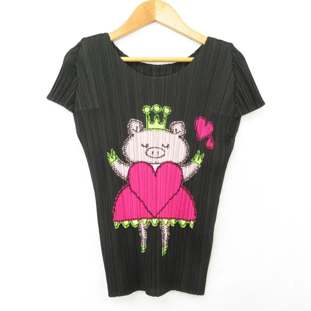 PLEATS PLEASE ISSEY MIYAKE プリーツプリーズ イッセイミヤケ ぶたさん アップリケ カットソー PP53-JK851 サイズ3 ブラック