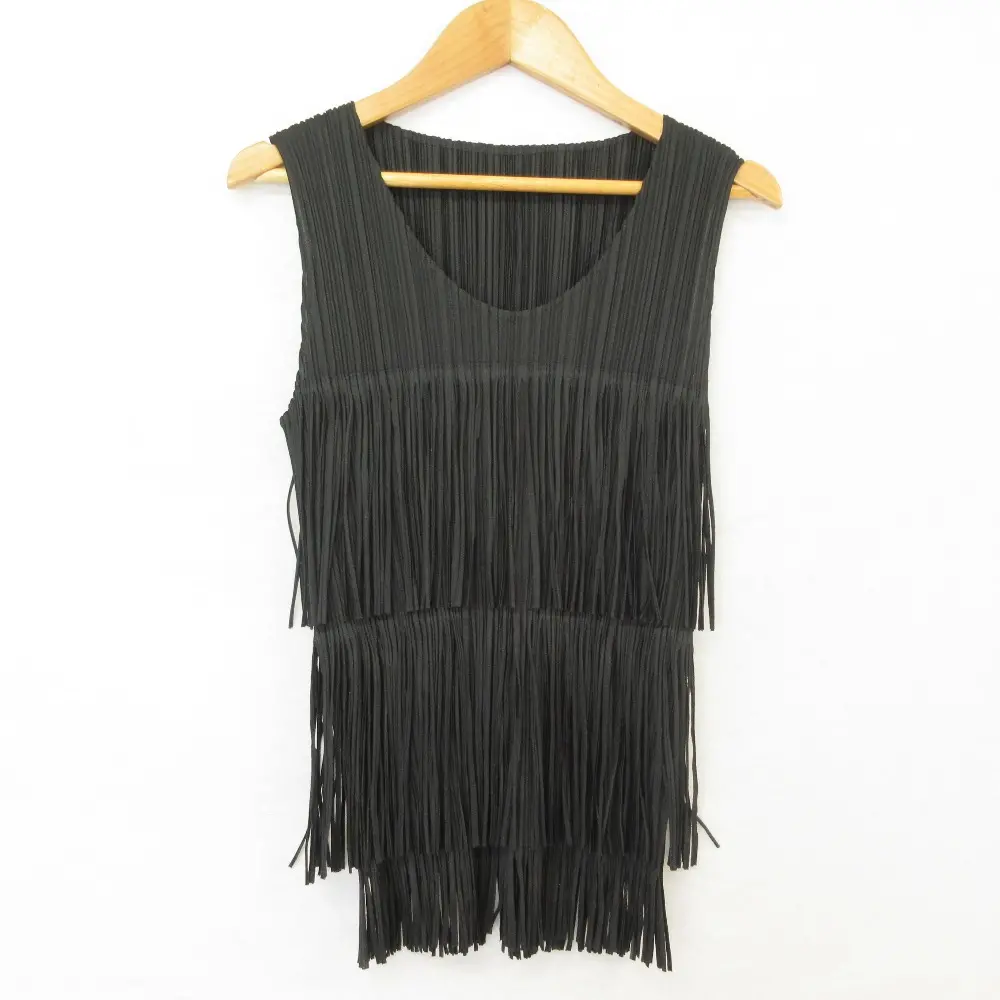 PLEATS PLEASE ISSEY MIYAKE プリーツプリーズ イッセイミヤケ フリンジ ノースリーブカットソー PP63-JK851 サイズ3 ブラック