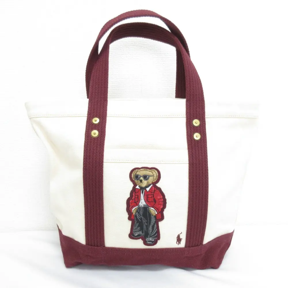 23AW Polo by Ralph Lauren ポロバイラルフローレン ポロベア ワッペン キャンバストートバッグ スモール エンジ アイボリー