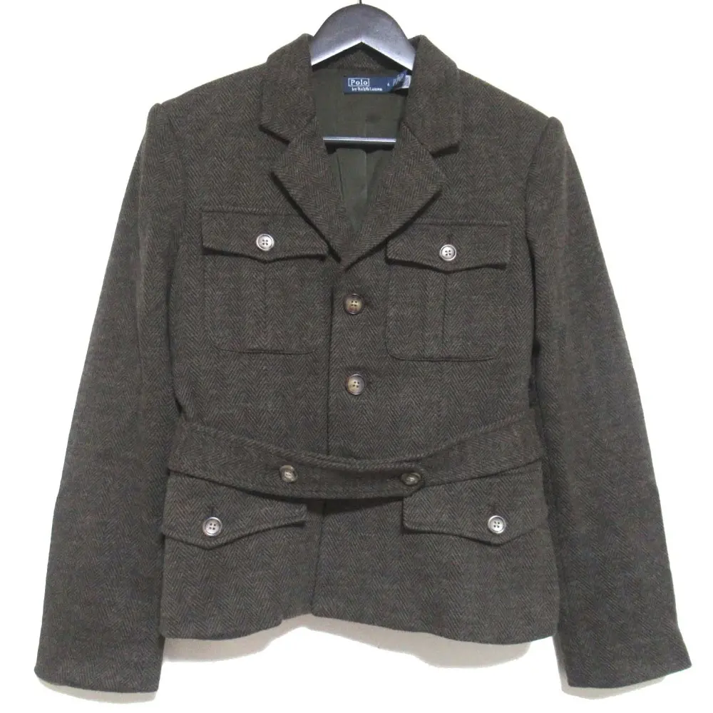 POLO by Ralph lauren ポロバイラルフローレン ヘリンボーン柄 ベルテッドジャケット ブレザー サイズ6 ブラウン系