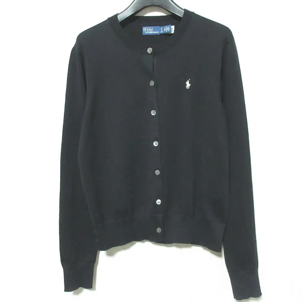 Polo by Ralph Lauren ポロラルフローレン ポニー刺繍 クルーネック コットンニット カーディガン S ブラック