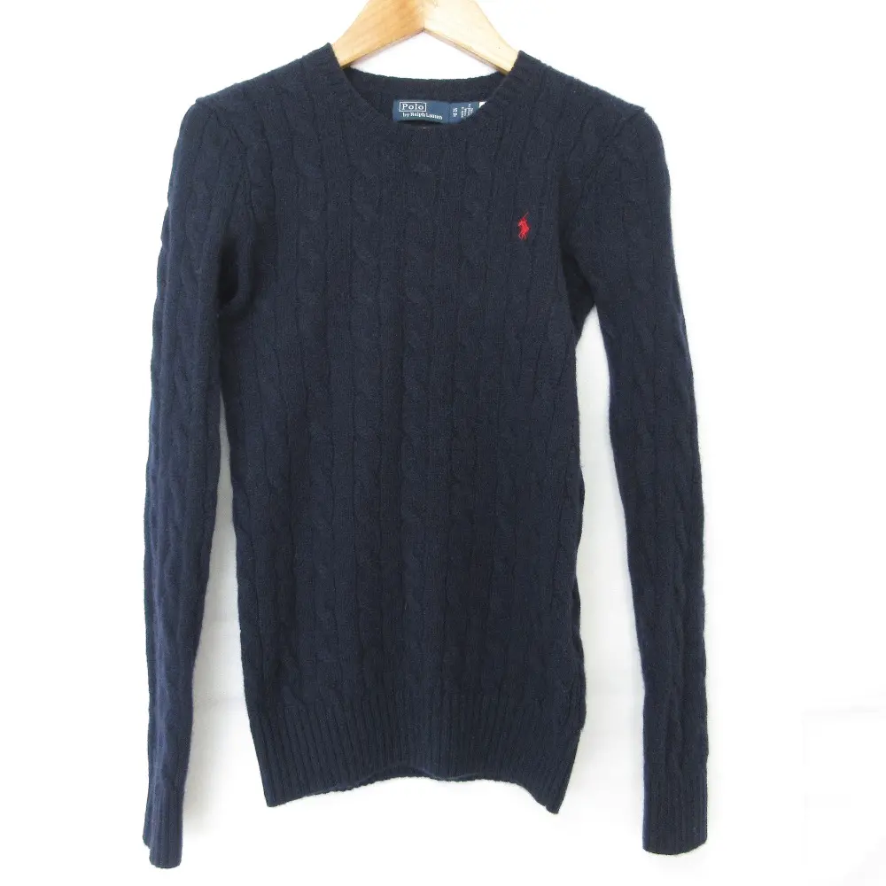 POLO by RALPH LAUREN ポロラルフローレン ポニーロゴ カシミヤブレンド ケーブルニット プルオーバー セーター XS ネイビー