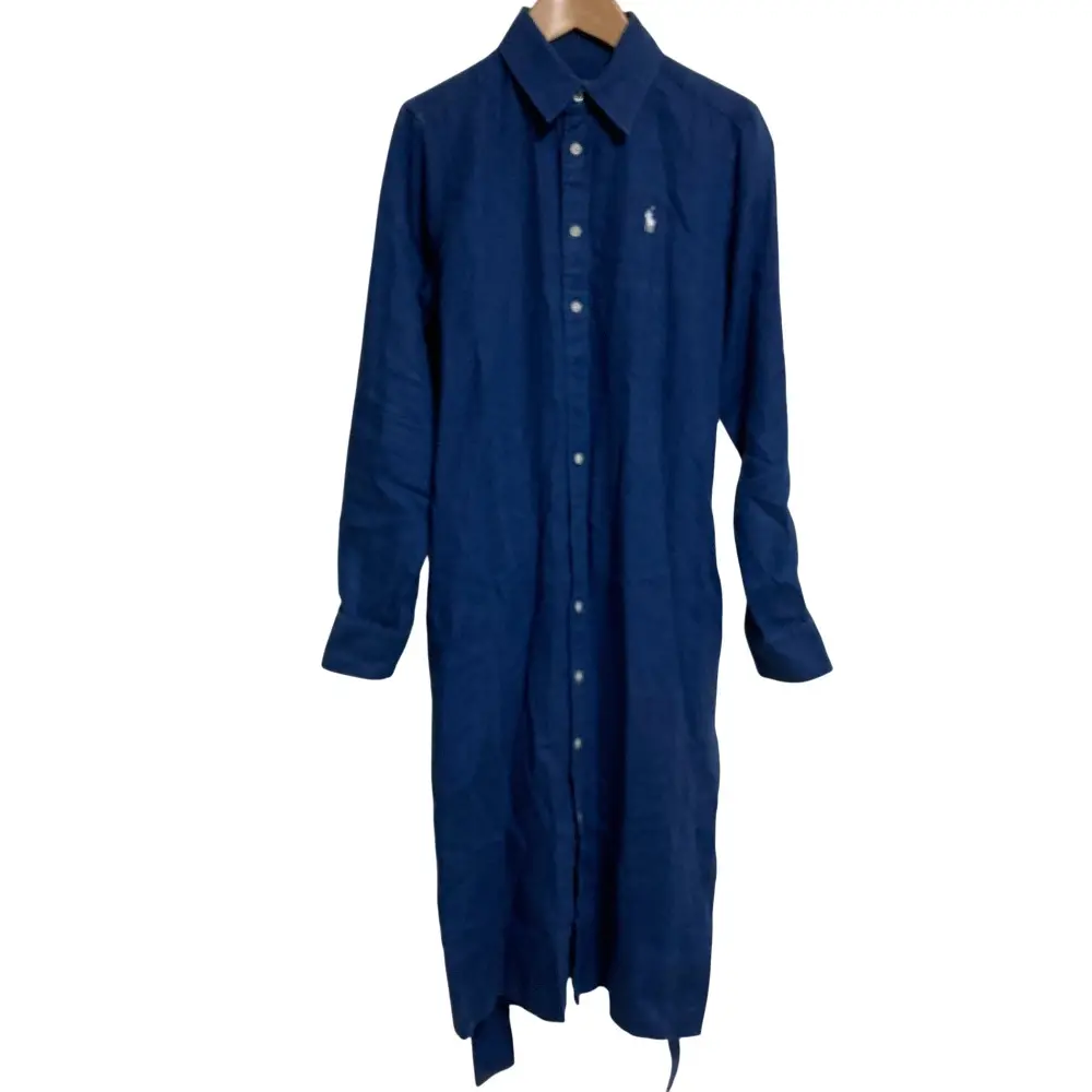 POLO by RALPH LAUREN ポロバイラルフローレン リネン100％ 長袖 ロング シャツワンピース サイズ0 ネイビー
