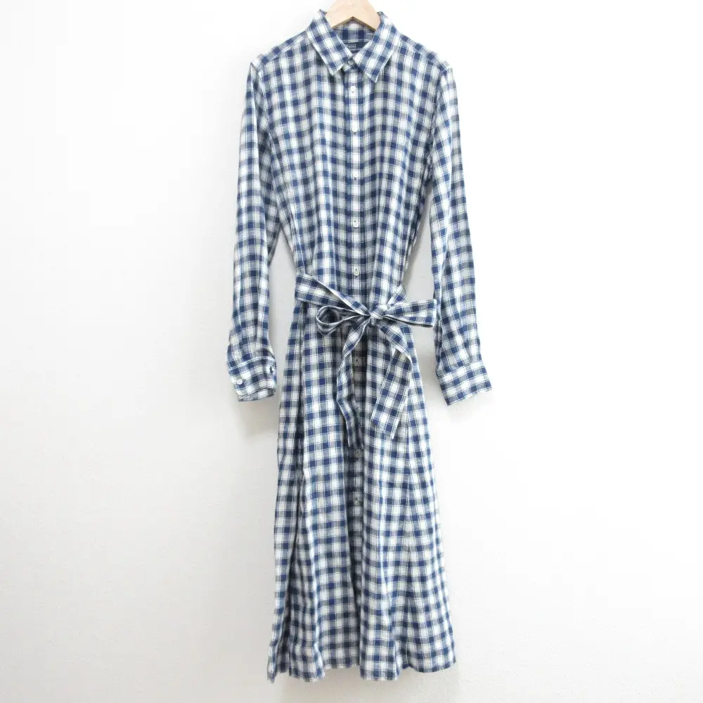 Polo by Ralph Lauren ポロバイラルフローレン チェック リネン ロングシャツ ワンピース サイズ4 ネイビー ホワイト