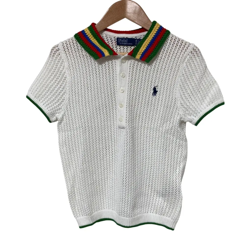 Polo by Ralph Lauren ポロバイラルフローレン ロゴ刺繍 メッシュ コットンニットシャツ サイズXS ホワイト