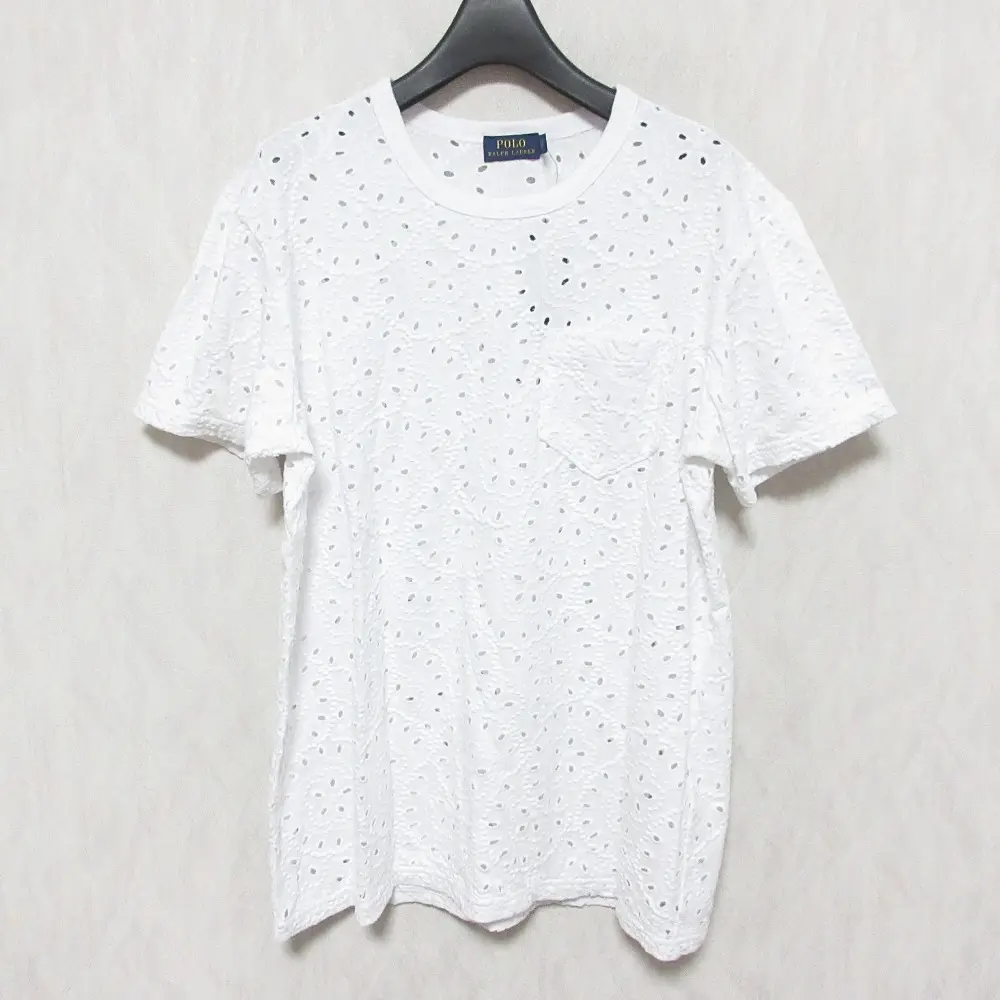 POLO Ralph Lauren ポロラルフローレン アイレットレース 刺繍 エンブロイダリー 胸ポケット 半袖 Tシャツ カットソー S ホワイト