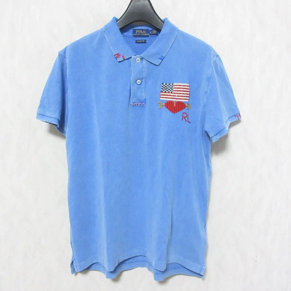 POLO RALPH LAUREN ポロラルフローレン 星条旗刺繍 半袖 CLASSIC FIT ポロシャツ M ライトブルー