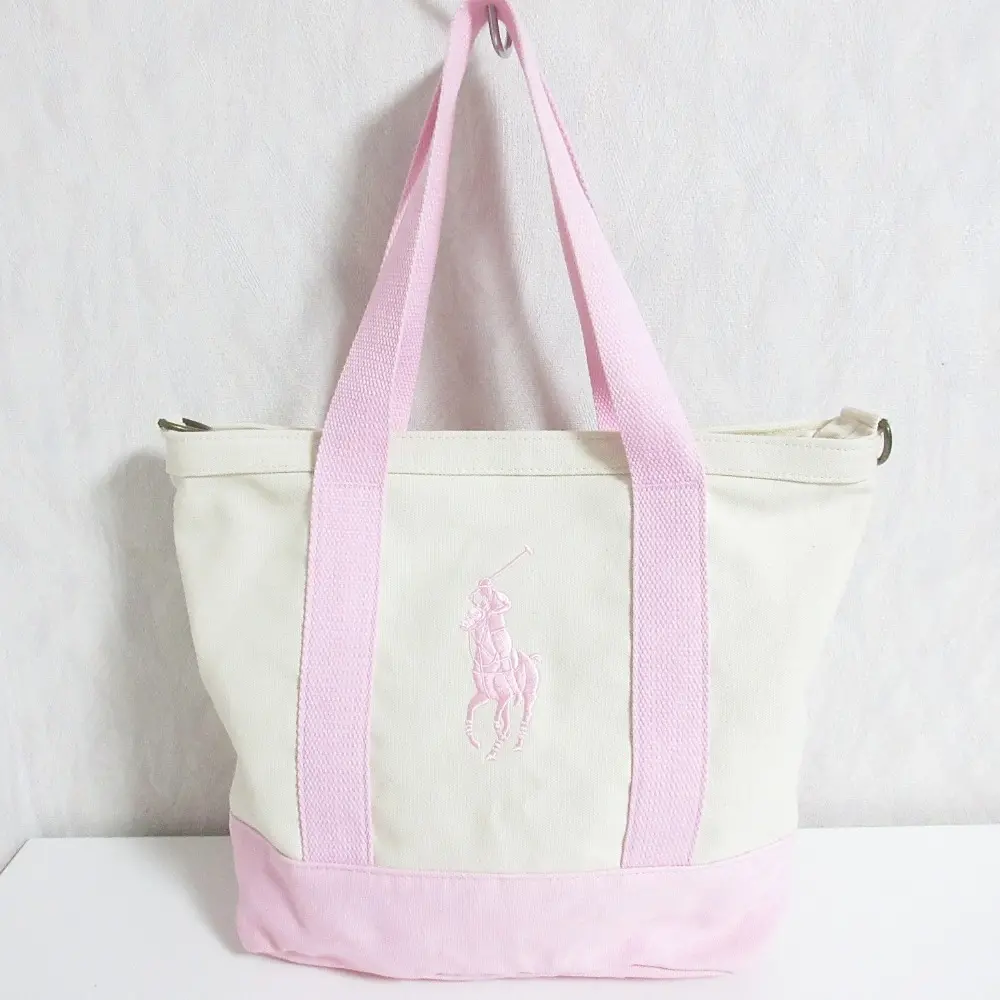 POLO RALPH LAUREN ポロラルフローレン ビッグポニー 刺繍 キャンバス バイカラー トートバッグ キナリ×ピンク
