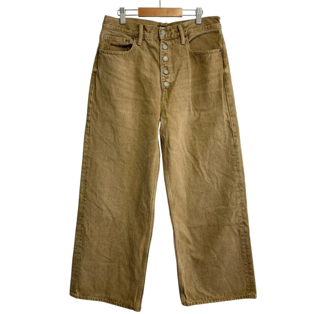 Polo RALPH LAUREN ポロラルフローレン WIDE LEG CROP ボタンフライ クロップド ワイド デニムパンツ ジーンズ W28 ブラウンベージュ