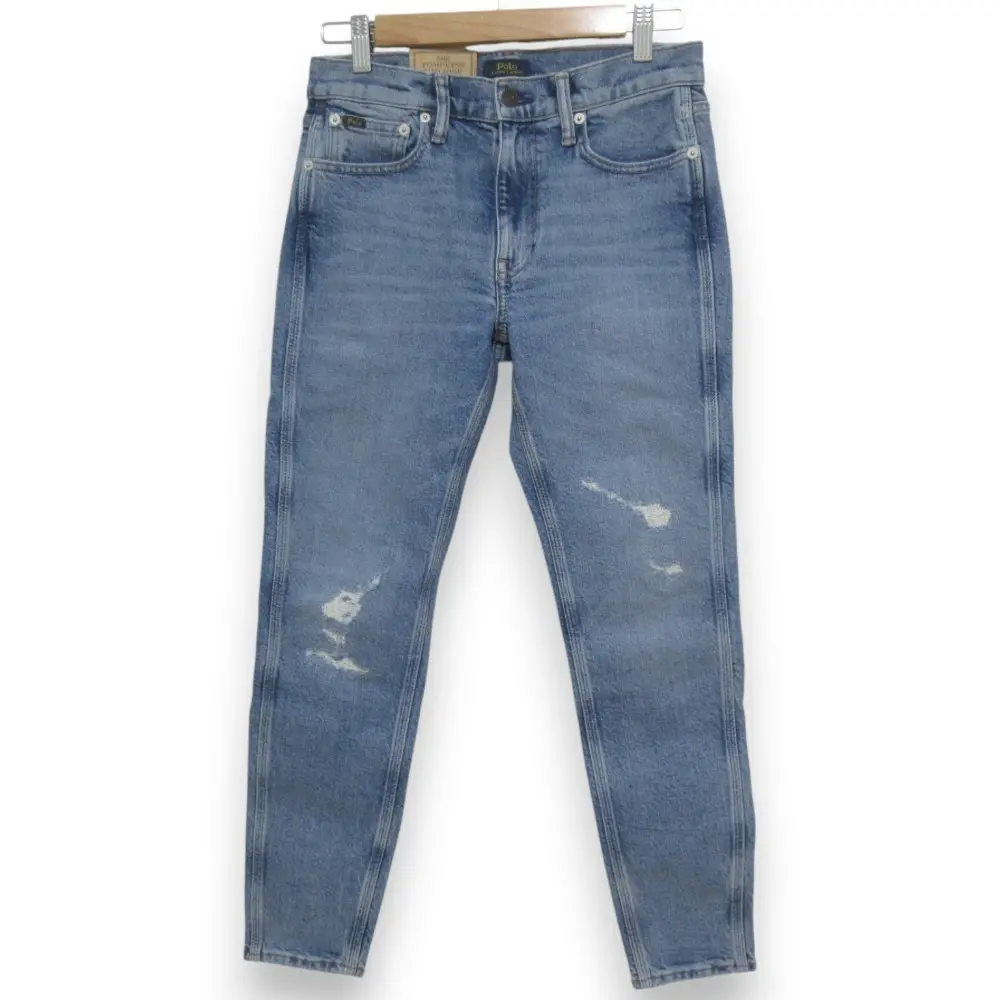 POLO RALPH LAUREN ポロラルフローレン TOMPKINS MID RISE SKINNY CROP ダメージ加工 デニムパンツ W26 ライトインディゴ