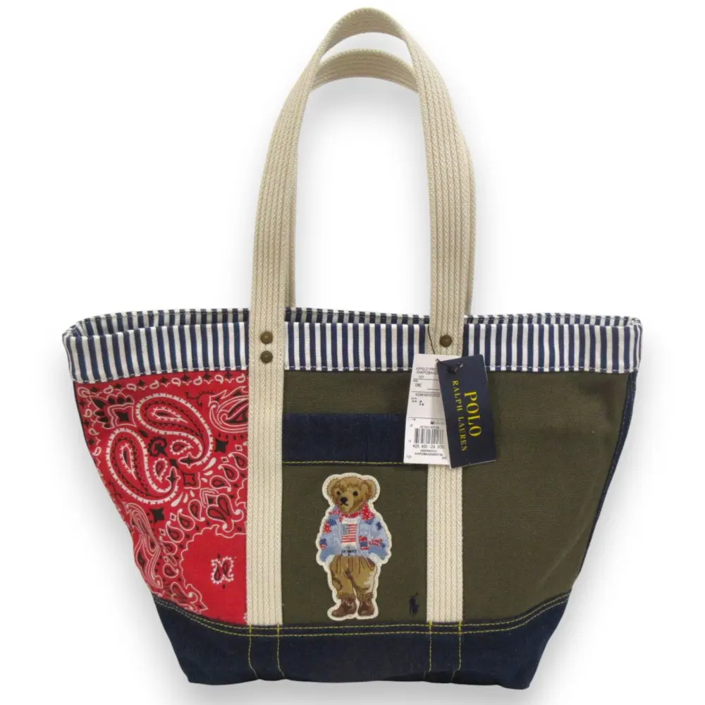 POLO RALPH LAUREN ポロラルフローレン ポロベア キャンバス パッチワーク トートバッグ マルチカラー