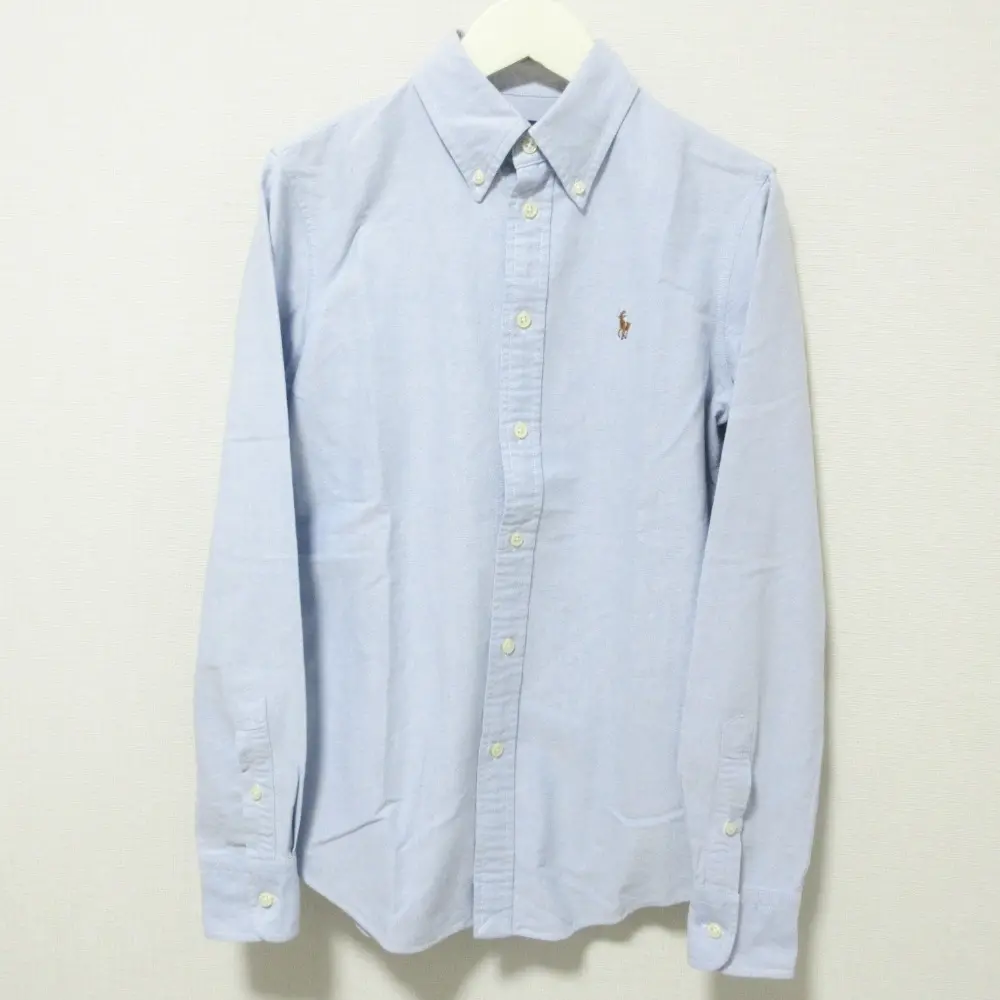 POLO RALPH LAUREN ポロラルフローレン CUSTOM FIT ポニー刺繡 長袖 ボタンダウン BDシャツ ブラウス XS ライトブルー