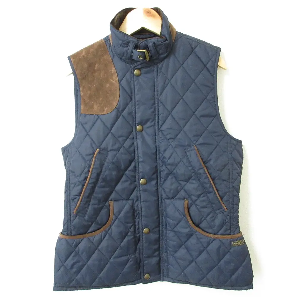 POLO RALPH LAUREN ポロラルフローレン レザーパイピング スエードコンビ キルティングベスト ジレ M ネイビー