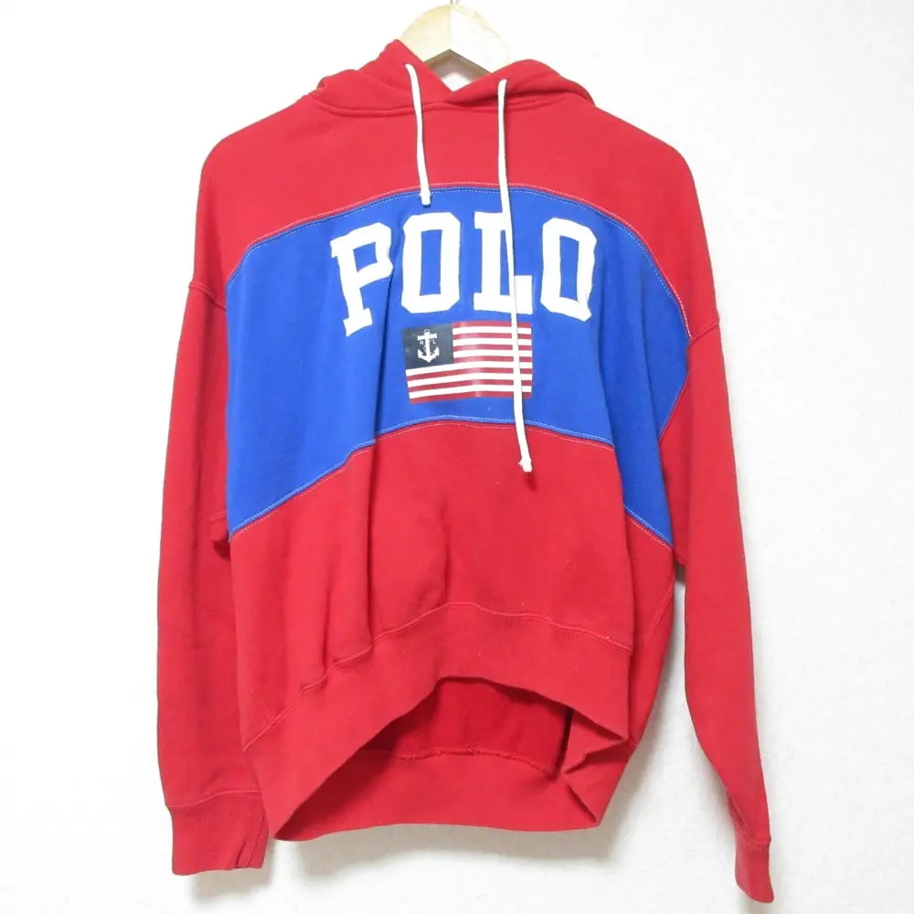 Polo Ralph Lauren ポロラルフローレン 長袖 スウェット オーバーサイズ ワイドパーカー M レッド ブルー