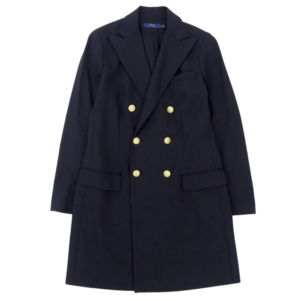 POLO RALPH LAUREN ポロラルフローレン ウール ストレッチ 金ボタン ダブルブレスト チェスターコート 6 ネイビー