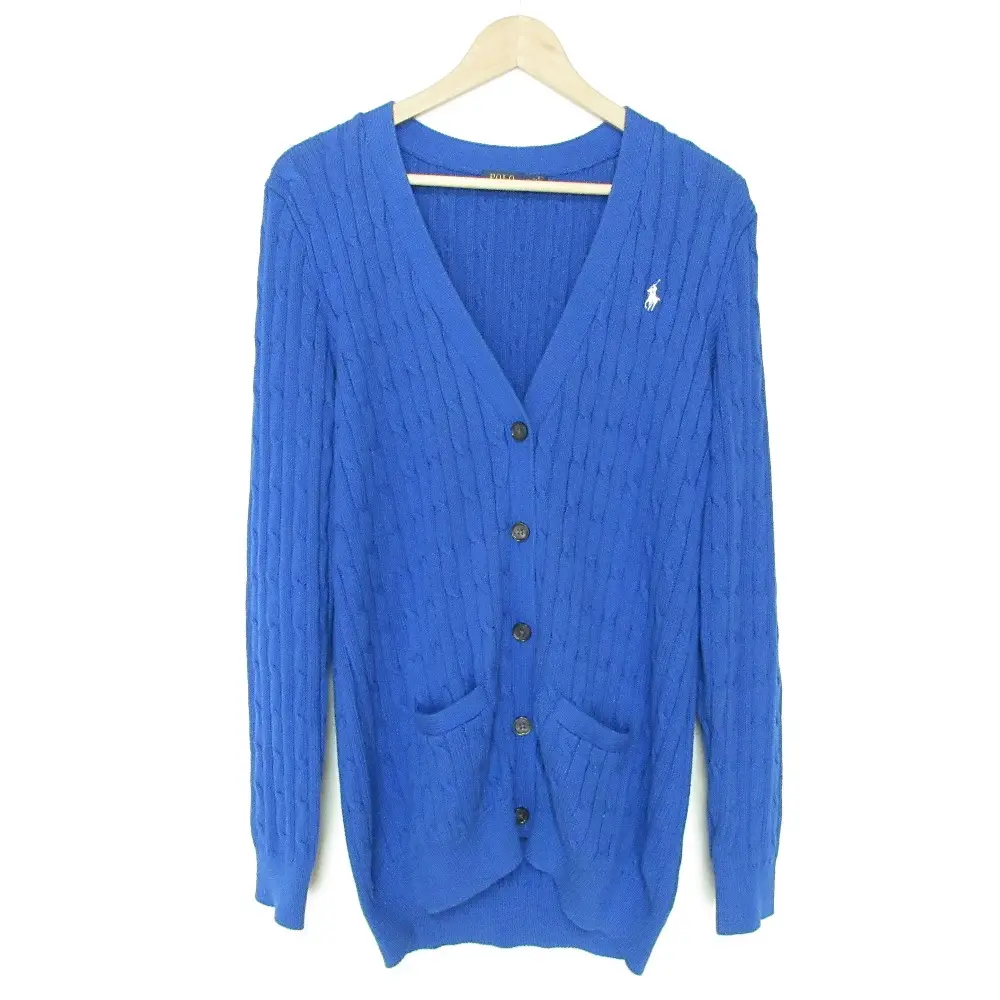 POLO RALPH LAUREN ポロラルフローレン Vネック ケーブルニット ロングカーディガン XL ブルー