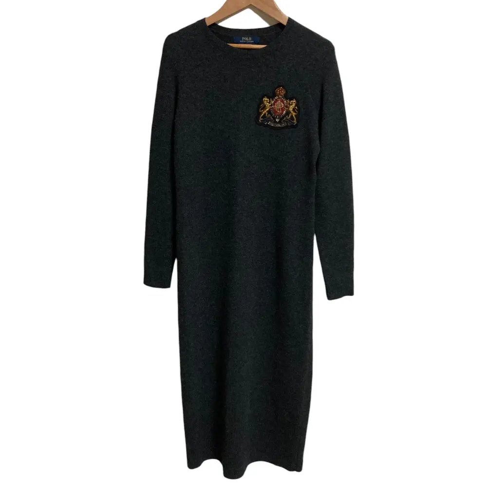 POLO RALPH LAUREN ポロラルフローレン ワッペン カシミヤブレンド ウールニットワンピース XSサイズ ダークグレー