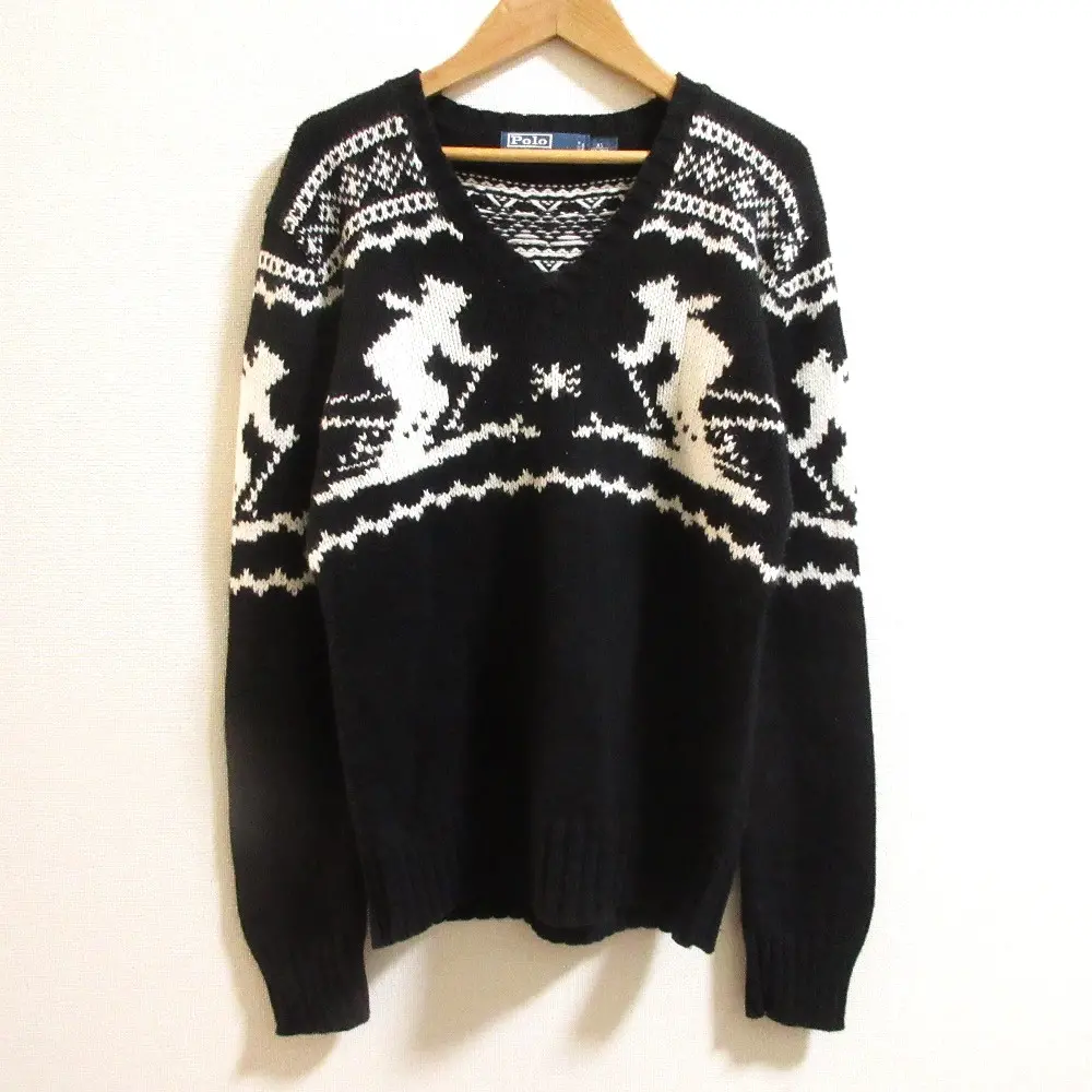POLO BY RALPH LAUREN ポロバイラルフローレン カシミヤブレンド 長袖 スキー柄 ニット セーター サイズXS ブラック
