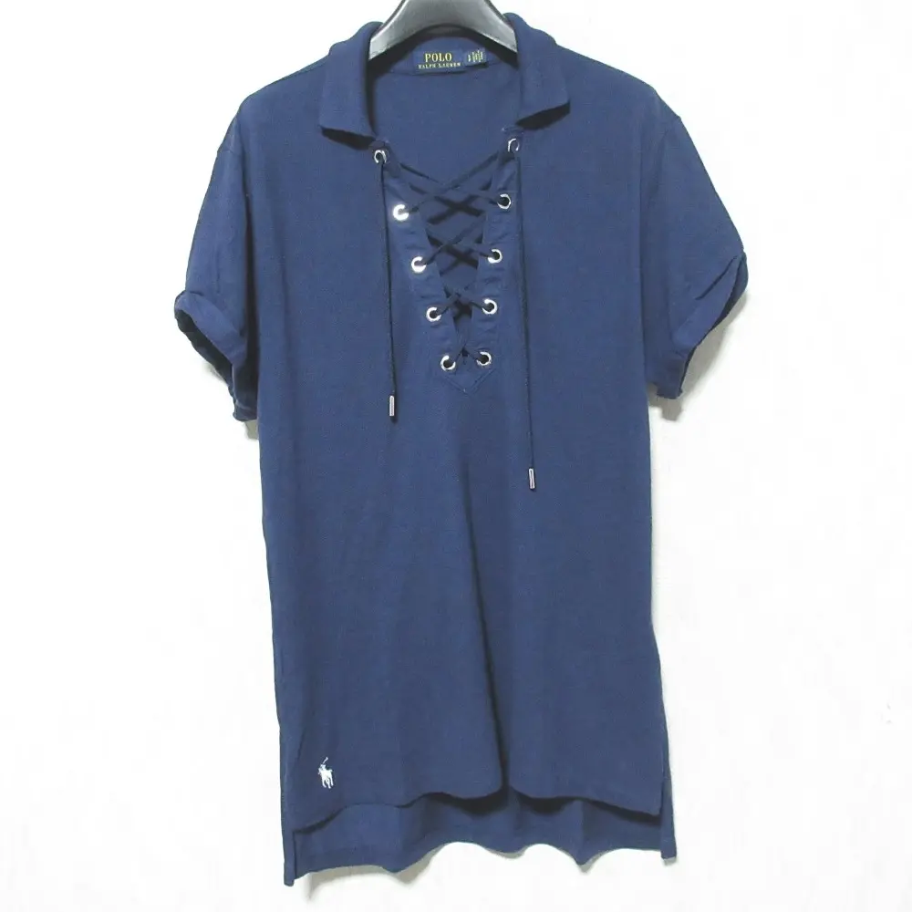 POLO RALPH LAUREN ポロラルフローレン レースアップ ポロシャツ サイズS ネイビー