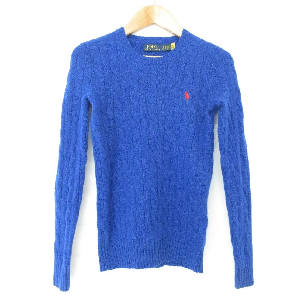 POLO RALPH LAUREN ポロラルフローレン ポニーロゴ カシミヤブレンド ケーブルニット プルオーバー セーター XS ブルー