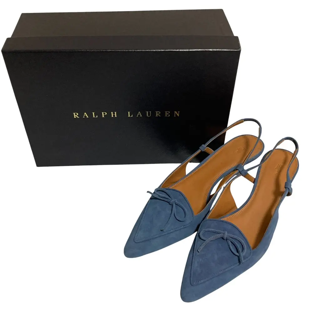 POLO RALPH LAOREN ポロラルフローレン スエード ポインテッドトゥ スリングバック パンプス サンダル サイズ7B 24cm ブルー