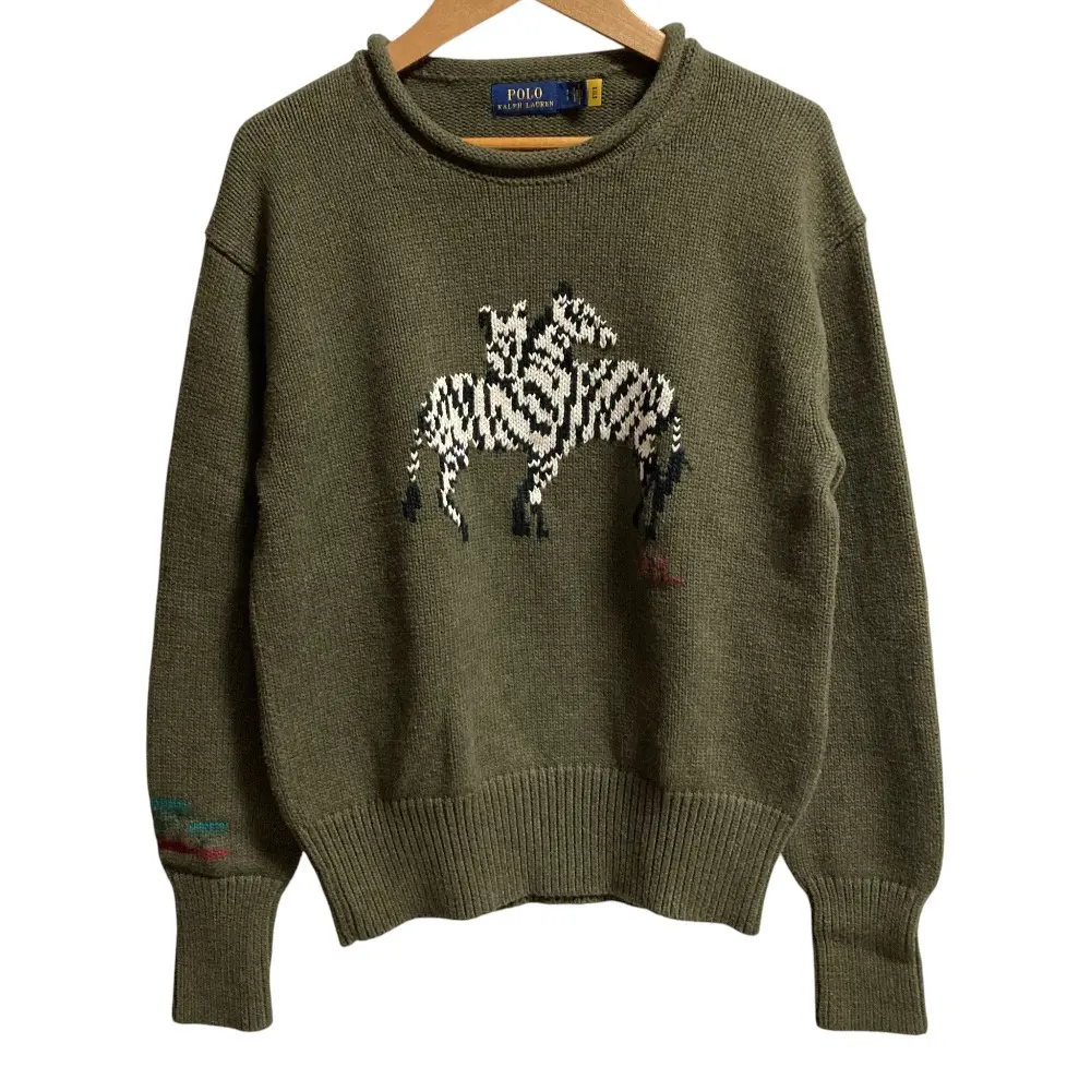 POLO RALPH LAUREN ポロラルフローレン ゼブラインターシャ ニット プルオーバー セーター サイズS カーキ
