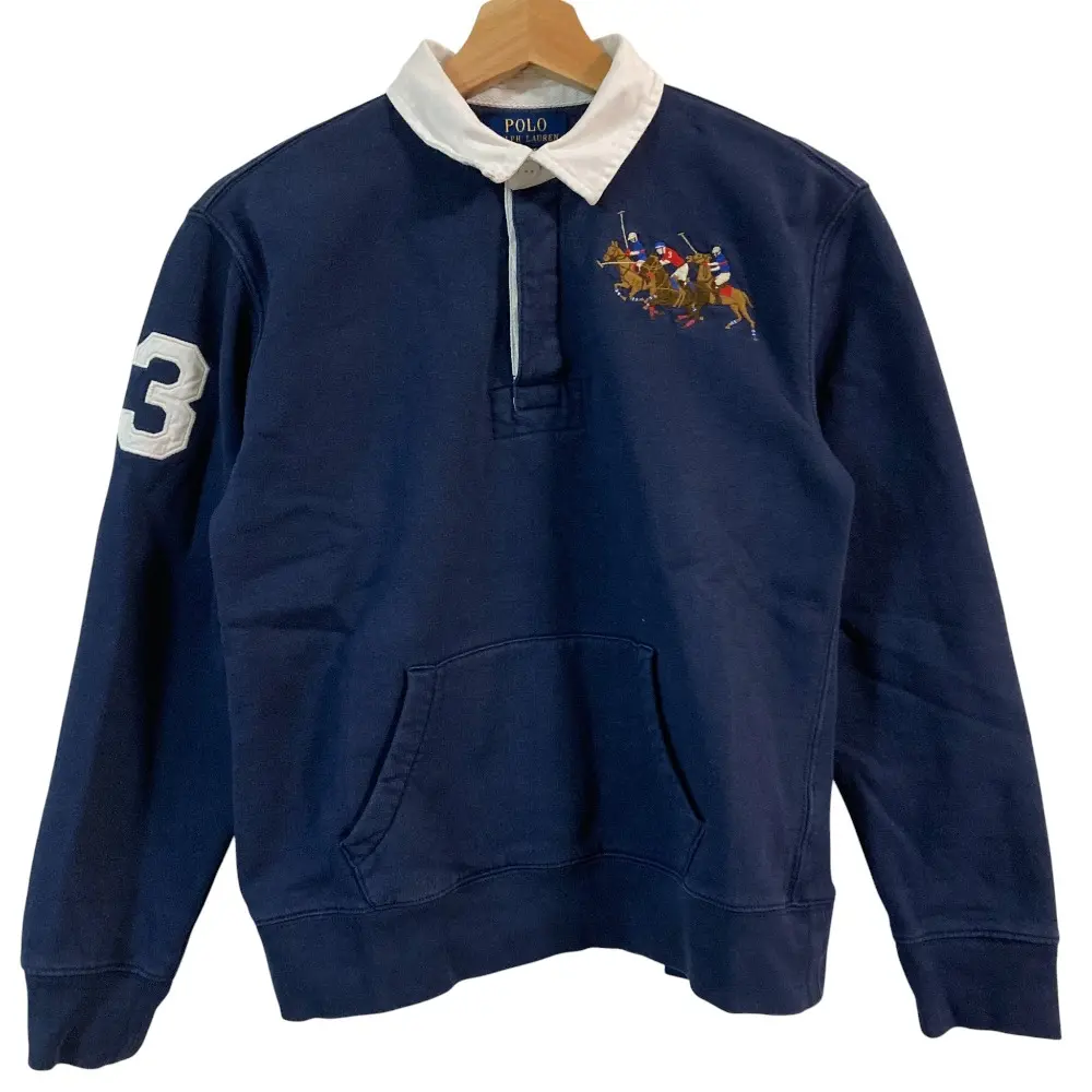 POLO RALPH LAUREN ポロラルフローレン フロントポケット付き 刺繍ラガーシャツ キッズ サイズL ネイビー