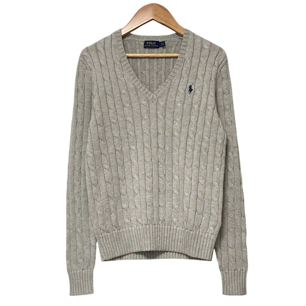 POLO RALPH LAUREN ポロラルフローレン Vネック ケーブルニットセーター サイズSP グレー