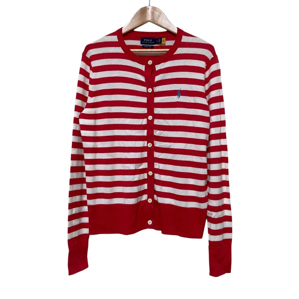 POLO RALPH LAUREN ポロラルフローレン PIMA COTTON ボーダー ニットカーディガン SP レッド ホワイト