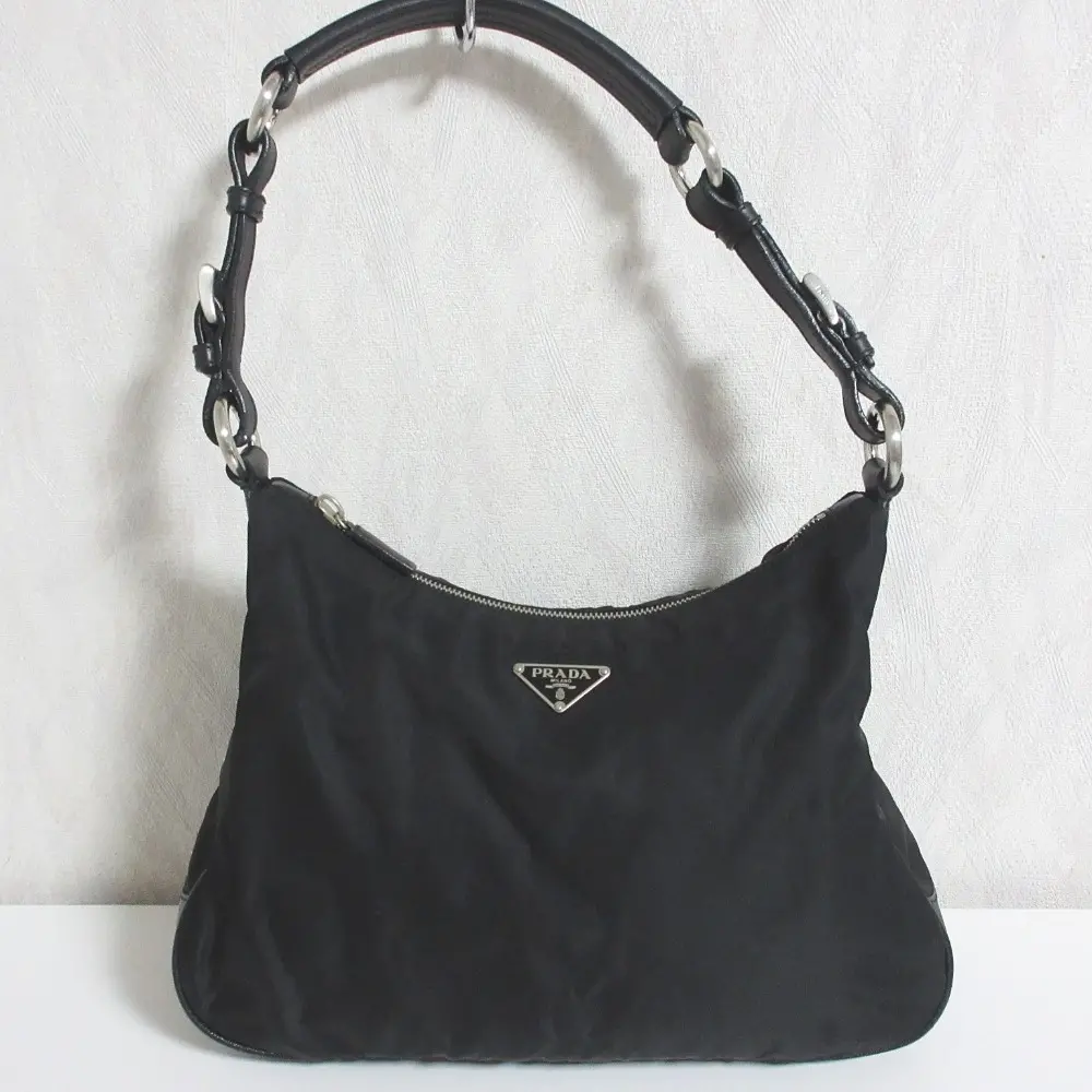 PRADA プラダ テスートナイロン レザー トライアングルロゴプレート ワンショルダーバッグ BR2202 ブラック