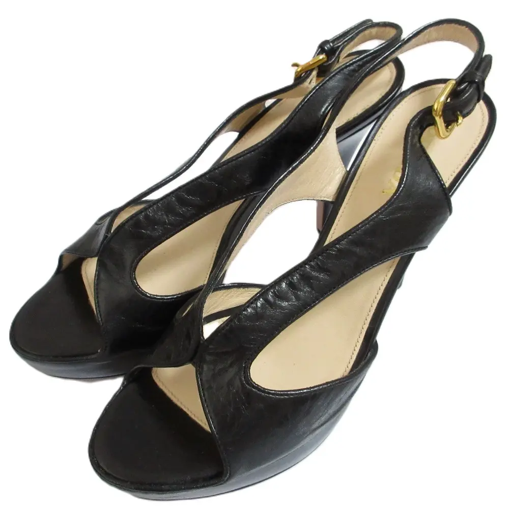 PRADA プラダ プラットフォーム レザー ハイヒール サンダル 38 24.0cm相当 ブラック×ゴールド金具