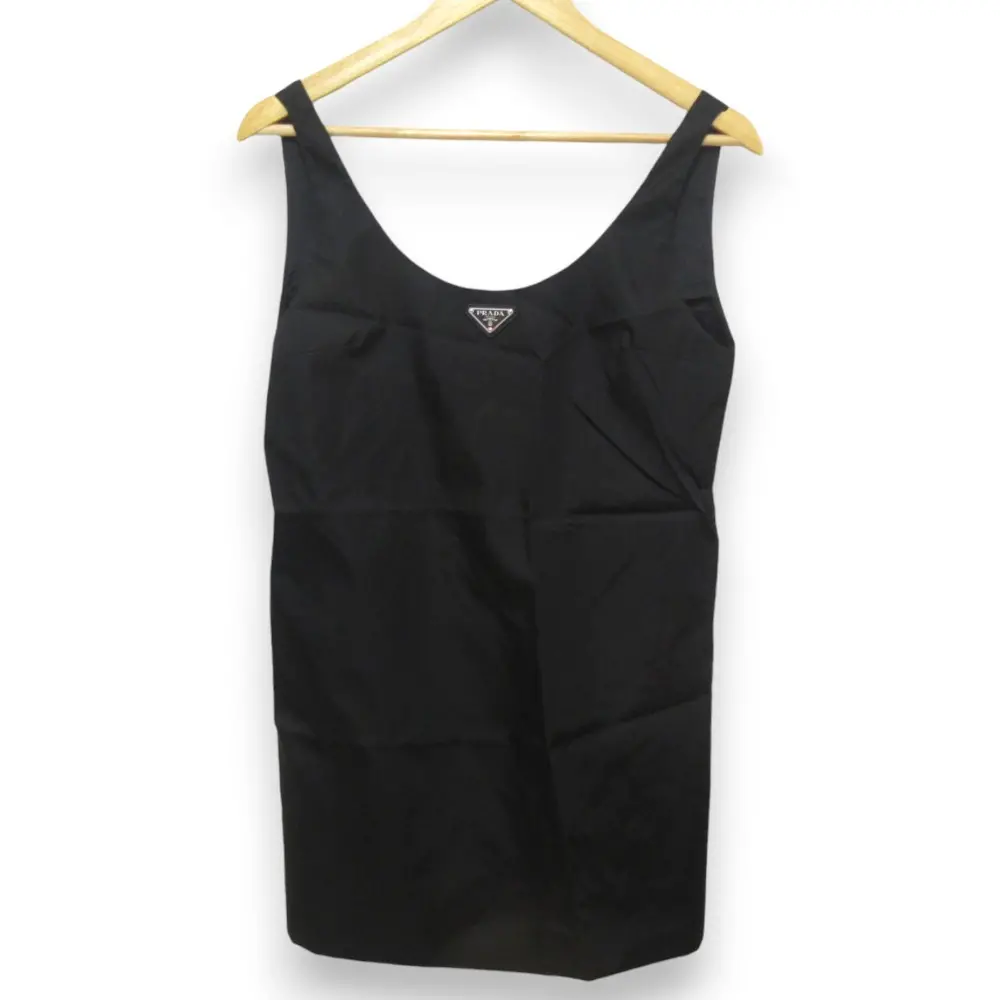 23SS PRADA プラダ Re-Nylon mini-dress ロゴプレート ナイロン ノースリーブ ミニドレス ワンピース 230690 36 ブラック