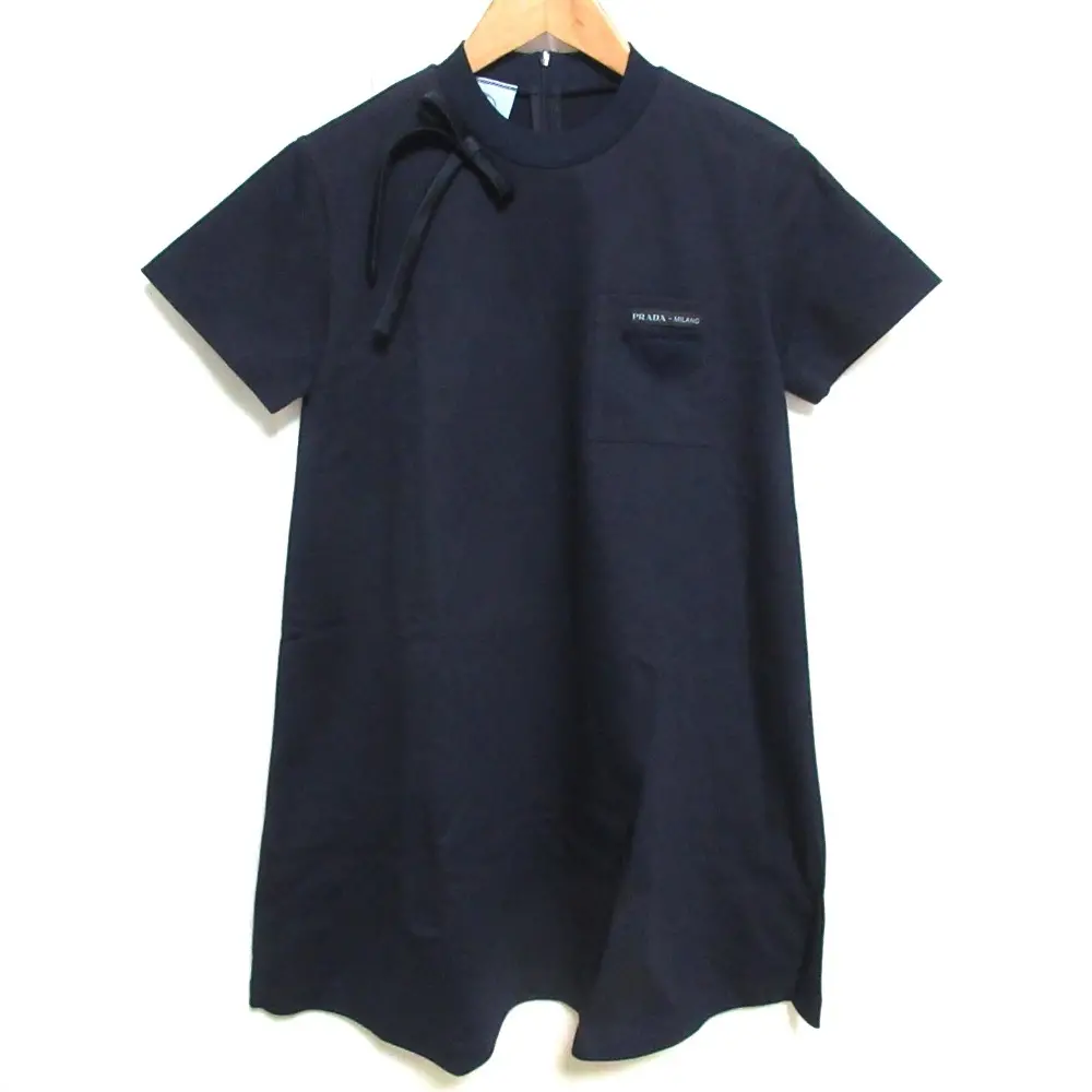 19SS PRADA プラダ 半袖 クルーネック ひざ丈 リボン TEEワンピース