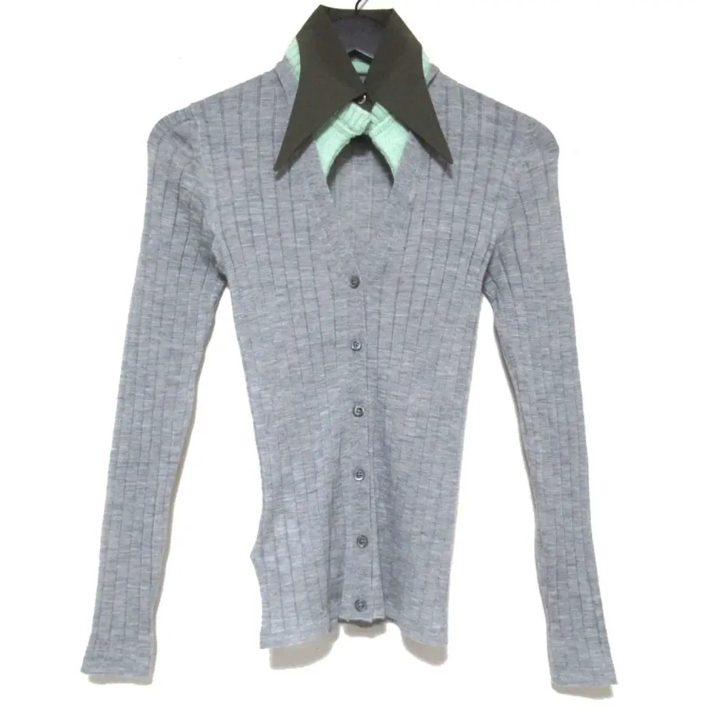 23AW PRADA プラダ カシミヤウール シルクブレンド レイヤードデザイン リブニット カーディガン 36サイズ グレー系
