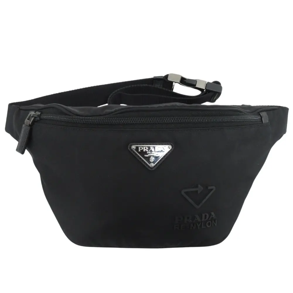 PRADA プラダ RE NYLON ナイロン×サフィアーノレザー トライアングルロゴプレート ボディバッグ ショルダーバッグ ブラック