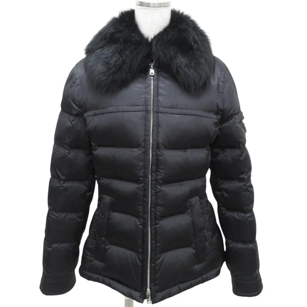 20AW PRADA プラダ トライアングルロゴプレート シープファー付き ダウンジャケット ダウンコート 42 ブラック