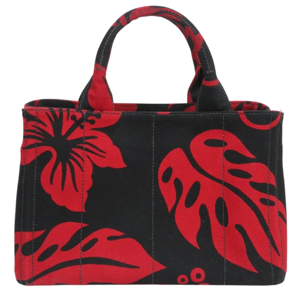 PRADA プラダ カナパ ハイビスカス柄 トライアングルロゴ キャンバス 2way ハンドバッグ ショルダーバッグ B2642B ブラック レッド