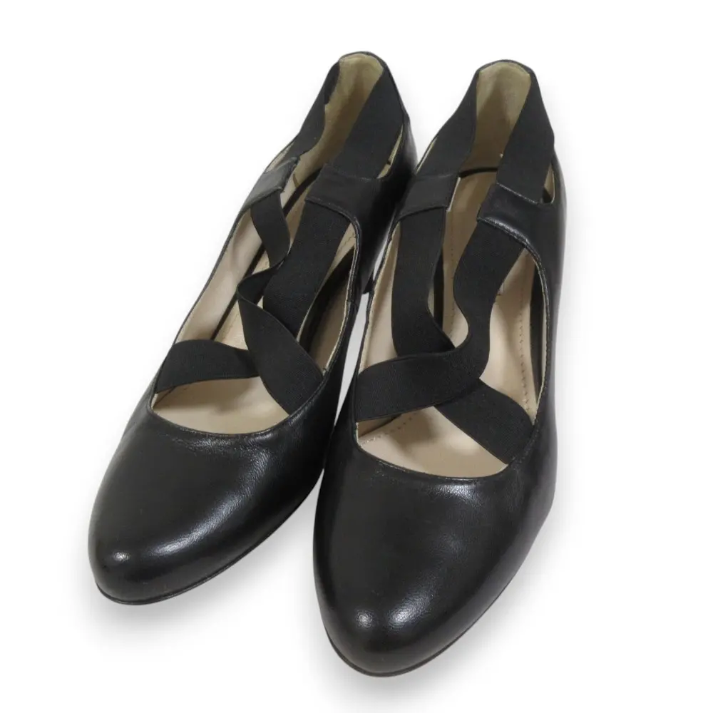 PRADA プラダ レザー クロスバンド アーモンドトゥ ヒールパンプス 36 約23cm ブラック
