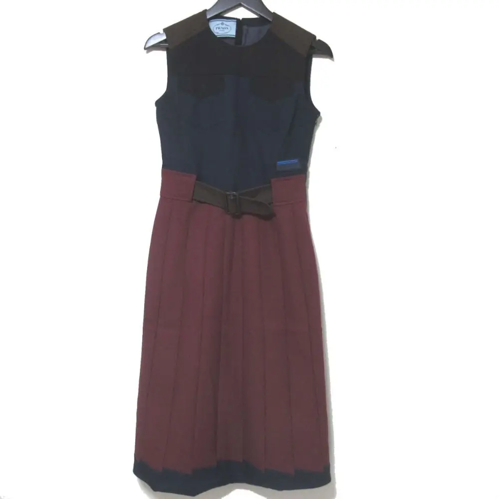 クリーニング済 PRADA プラダ ラバーパッチ ロング丈 ノースリーブ 配色切替 ドレス ワンピース 38Sサイズ マルチカラー