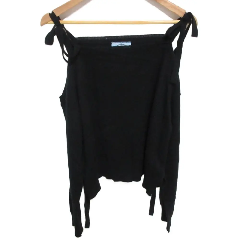 20SS PRADA プラダ カシミヤ100％ オフショルダー 長袖 ニット セーター カットソー 42 ブラック