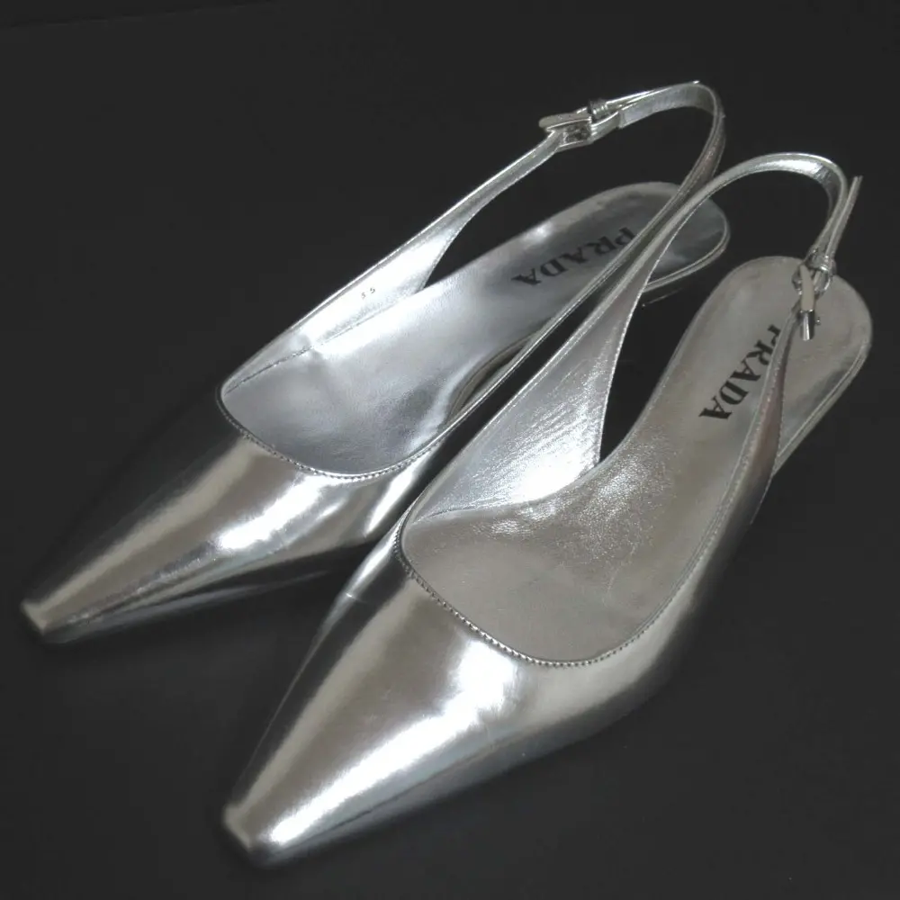 PRADA プラダ レザー ポインテッドドゥ スリングバック ミュール パンプス 35サイズ 22cm相当 シルバー