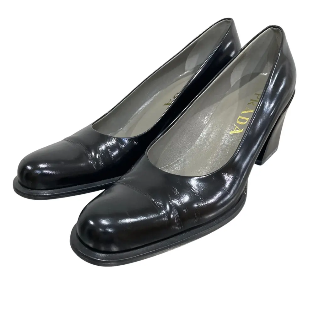 PRADA プラダ レザー チャンキーヒール パンプス 36 23cm相当 ブラック
